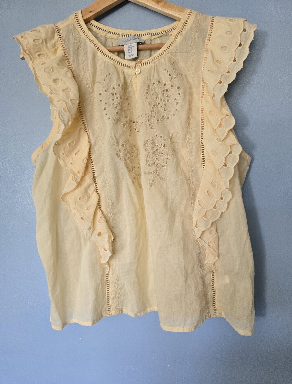 Calypso St. Barth Sleeveless Eyelet Ruffle Top Cream XL